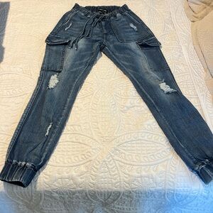 Almost Famous Blue Distressed Cargo Jeans